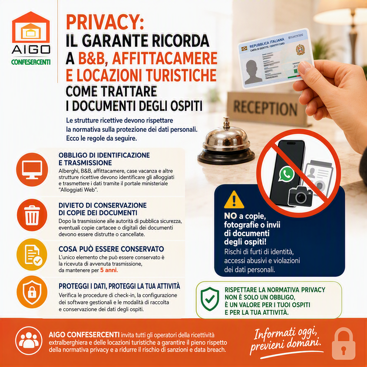 PRIVACY: IL GARANTE RICORDA A B&B, AFFITTACAMERE E LOCAZIONI TURISTICHE COME TRATTARE I DOCUMENTI DEGLI OSPITI